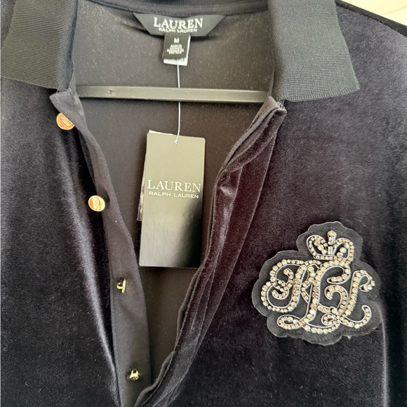 Ralph Lauren Black Velvet Polo with Embroidered Rhinestone's Logo - size M - Picture 4 of 9